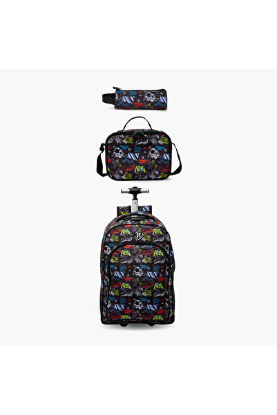 New Expressions Printed 3-Piece School Trolley Backpack Set for Boys 8-13 Yea...