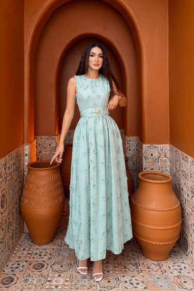 Sindimoda Deniz Poplin Kumaş Kolsuz Midi Elbise 8456
