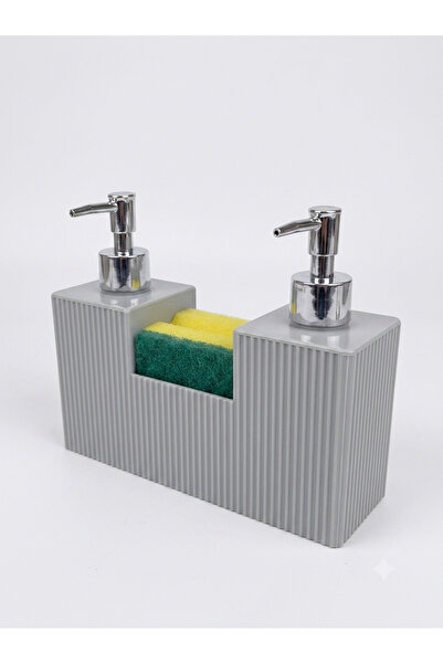 DOVİHOME 500 ML Çift Hazneli Gri Sıvı Sabunluk Deterjanlık ve Süngerlik