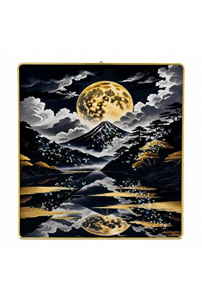 velve Tablou decorativ modern Muntele Fuji si Luna Plina 3D in relief, cu cri...