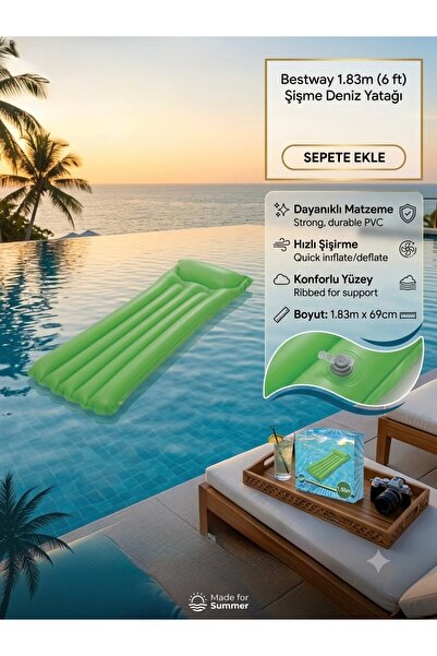 1.83m x 69cm Şişme Deniz Yatağı - Dayanıklı PVC Havuz Yatağı, Konforlu