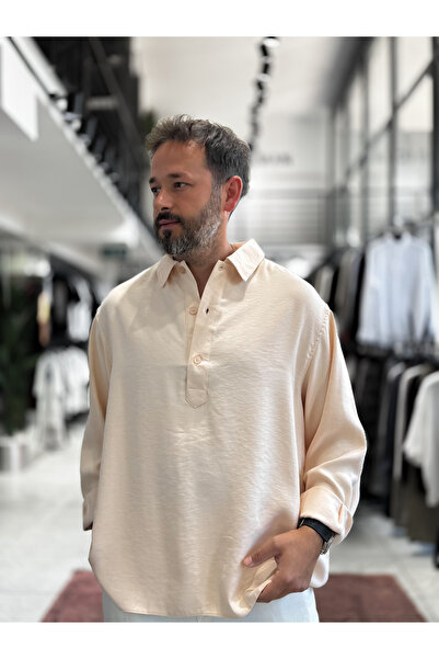 BYBASICMAN Beige Half-Button Oversize Shirt Sw-1595