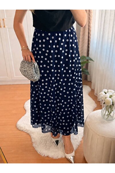 ankanoor Elastic Waist Polka Dot Lined Chiffon Skirt