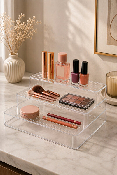 Mutfak Köşesi Clarista 3-Tier Makeup Stand, Plexi Cosmetic Organizer, Lipstic...