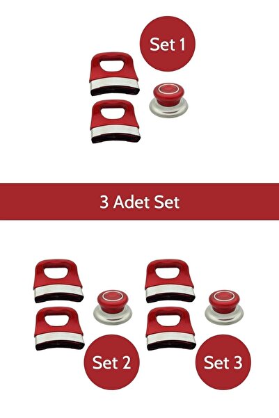CLEANPOWER Kırmızı Tencere Tava Kulp Seti 3'lü Set Sap Kulp Tutamak Seti Tencere Sapı (3 Adet Set)