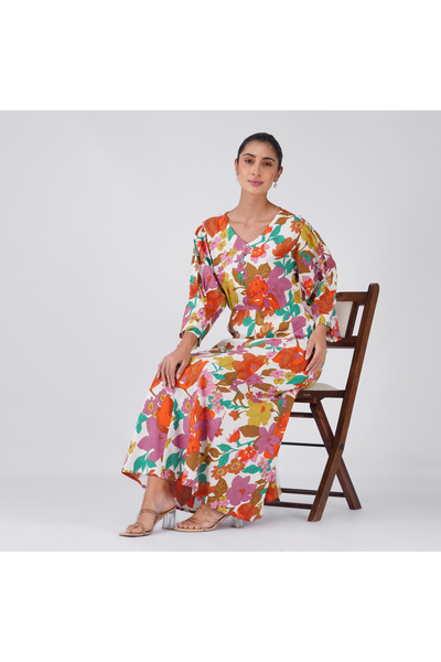 LINELLE Purple Pink Marble Print Smocked Maxi Dress