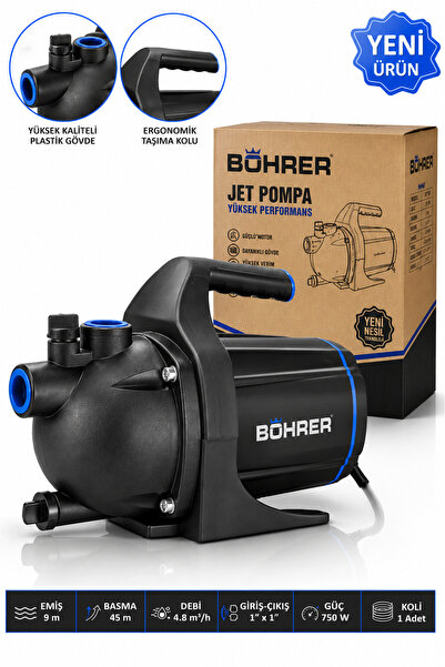 BÖHRER BA011457 JET TİPİ 1.0 HP 0.75KW YENİ MODEL TUTMA KOLLU SU POMPASI - BA...