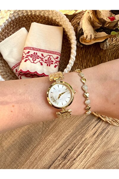 TD TRENDDURAGI Round Gold Inside White Women's Wristwatch