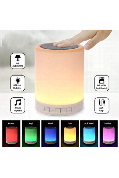 BOMER CL-671 Beyaz Dokunmatik RGB Led Bluetooth Hoparlör Taşınabilir Aux USB ...