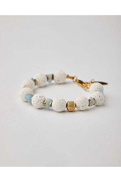 THE GEM STORIES JEWELRY Βραχιόλι Λευκής Λάβας και Ακουαμαρίνας
