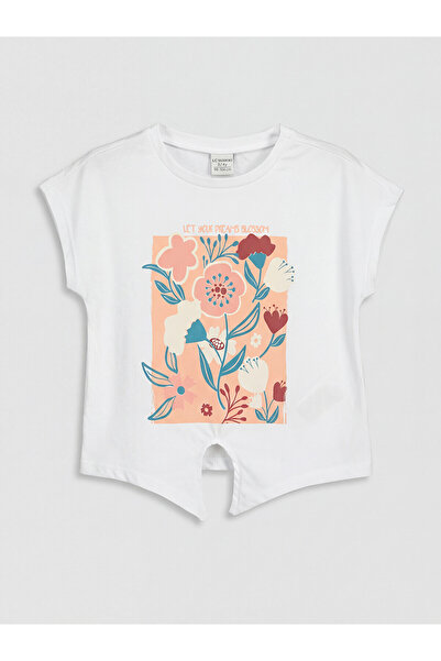 LC Waikiki Trendlucky Girl's T-Shirt with Floral Print and Difference in Color