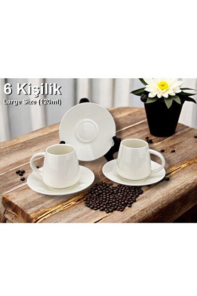 Pinkev 6-Person 120ml Large Size Plain Porcelain Turkish Coffee Cup Set