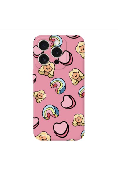 Other Apple iPhone 15 Pro Max Girl rainbow and hearts Pink Colored Silicone T...