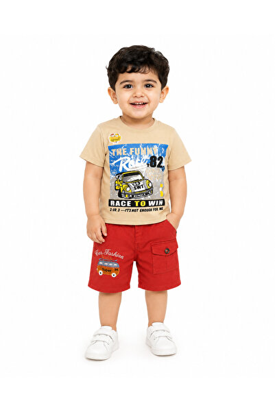Generic Boys' T-Shirt and Shorts Set with Car Racing Print