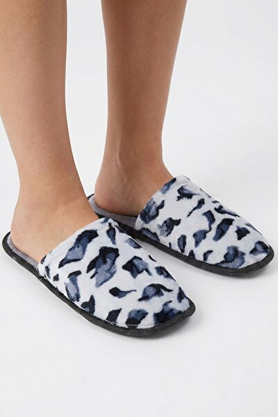 hadiora White Leopard Patterned Plush House Slippers - Soft Textured Comforta...