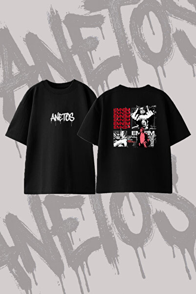 Anetos Eminem_6 Design Printed Oversize Crew Neck T-Shirt Black
