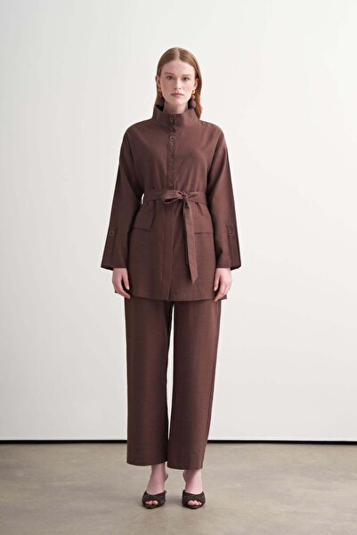 Moodbasic Bambu Keten Pantolonlu Takım MB24.710 Çikolata