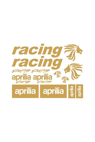 OEM Set of 16 Aprilia Racing stickers, 40cm x 11cm, gold