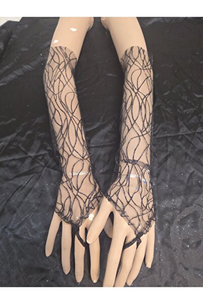 Qrsln Veronica Patterned Sparkling Shameran Gloves Black