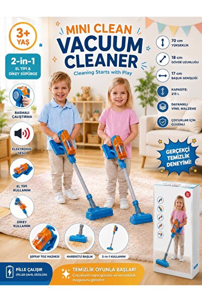 BYCEGU Mini Clean Oyuncak Dikey Süpürge Sesli Pilli Oyuncak Süpürge