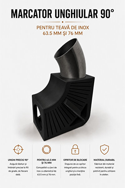 OEM 76mm Șablon Marcare Jog 90° pentru Țeavă Inox - Ghid Trasare cu Opritor