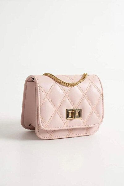 Nura Collection Women's Quilted Mini Chain Strap Shoulder Bag - Powder