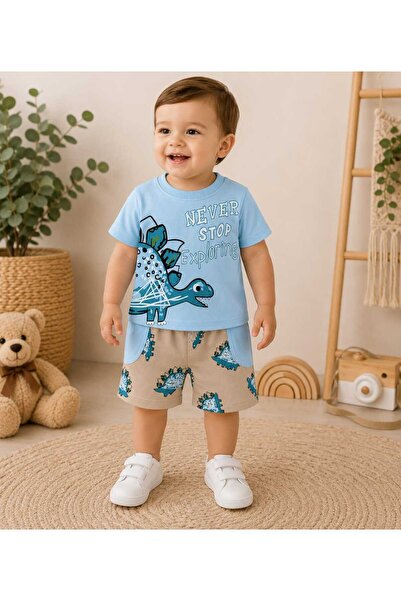 krm kerem bebe Erkek Bebek Sevimli Dostum Dinozor Baskılı Pamuklu Alt-Üst Yaz...