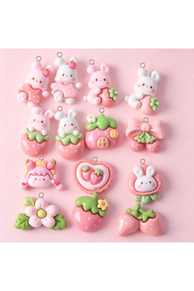 Choice 10pcs mix 10pcs Strawberry Rabbit Resin Charms, Flatback Pendants for ...