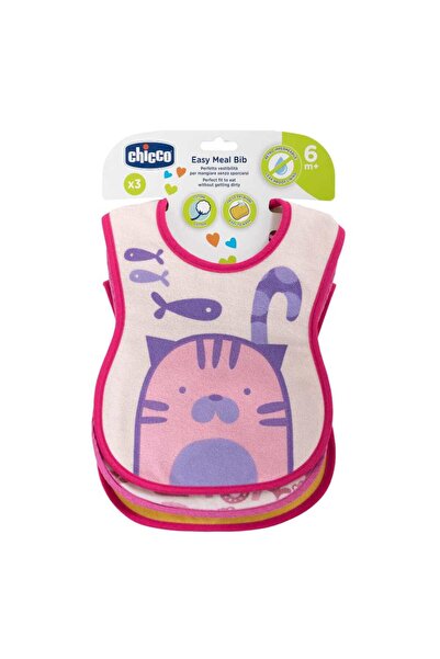 Chicco Σαλιάρα (Κολάρο) Easy Meal Ροζ 6+ Μηνών (3 τεμάχια) (F03-16301-10)
