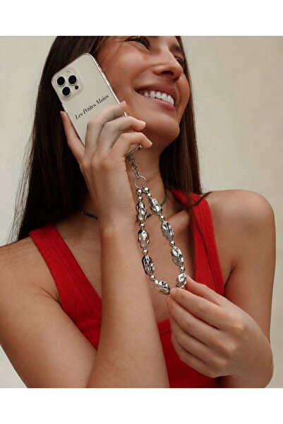 Les Petites Mains Iconic Gümüş Dövme Metal Boncuklu Telefon Askısı, Boncuklu ...