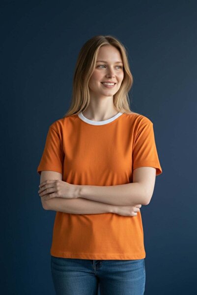 Piyera Women's Crew Neck Orange T-Shirt - 7943