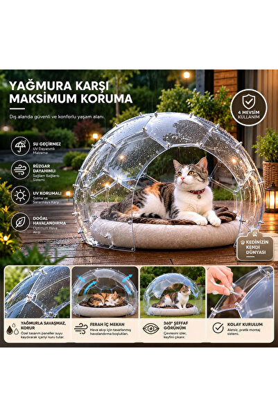 BAUWELT Dome Şeffaf Evcil Hayvan Evi - Kedi ve Küçük Irk Köpekler İçin Demonte Yaşam Alanı