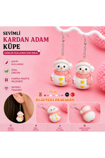 himi bijuteri aksesuar Cheerful Pink Snowman Figured Dangle Earrings Lightwei...