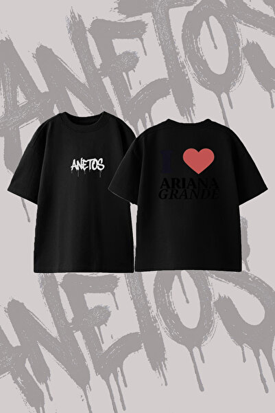 Anetos Ariana Grande Design Printed Oversize Crew Neck T-Shirt Black
