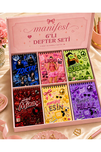 MANİFEST İsimli 6’lı A6 Üstten Spiralli Defter Seti – Lidya, Sueda, Mina, Esi...