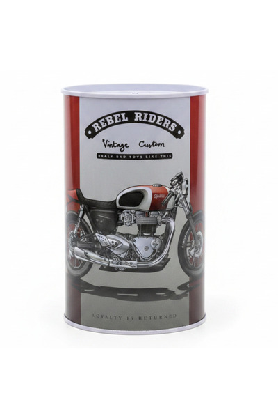 AKDC Rebel Riders Vintage Custom Metal Coin Piggy Bank Tin Box – Motorcycle S...