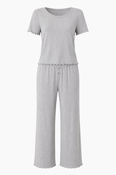 MJAMASS Gri Kaşkorse Pamuklu Yumoş Pijama Takımı
