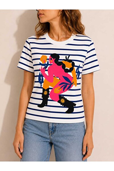 Benedetto New Season Modern Design 100% Cotton Striped Colorful Printed Crew ...