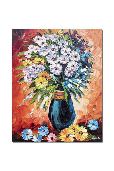 artnova Ръчно рисувана картина на ваза с многоцветни цветя, Икебана, 50x40см,...