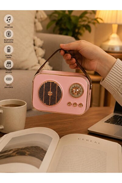 kawigo M4 Retro Bluetooth Hoparlör 5W Kablosuz Taşınabilir Hoparlör Type-C Şarjlı TF Kart Destekli Nostaljik Radyo Tasarım Ev, Ofis, Kamp İçin Mini Bluetooth Hoparlör