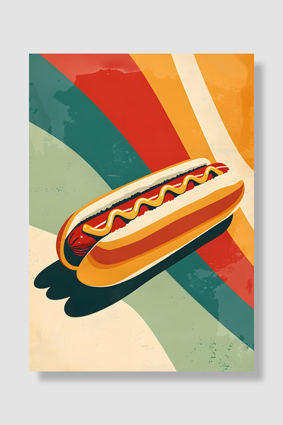 Luna Marissa Poster hot doga, retro, šarene prugaste pozadine, dekoracija zid...