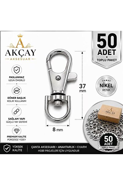 Akçay Aksesuar Köstek Paris Hook 50 Pieces Silver Color Keychain Bag Clip App...