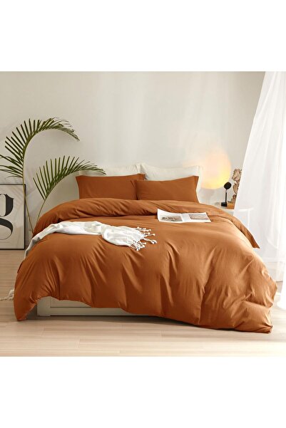Generic Terracotta Duvet Cover Queen Size Burnt Orange Soft 3 Pieces Microfib...