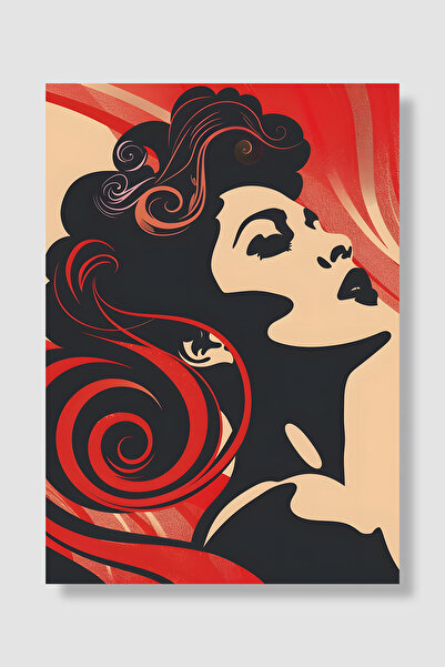 Luna Marissa Retro ženski poster Art Nouveau profil žene sa crvenom spiralnom...