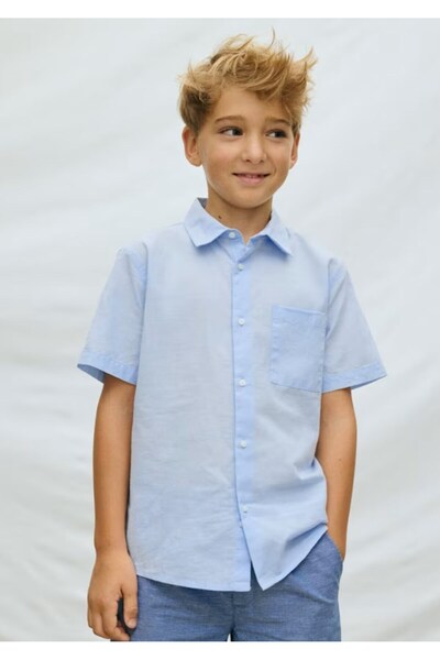 NUKUTAVAKE Boy's Leaf Patterned Shirt 8-18 Years Light Blue
