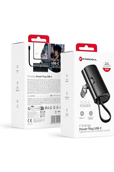 Forcell F-Energy Φορτιστής F5K3 Τύπου C 5000mAh 20W Power Delivery Μαύρο