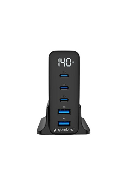 Gembird Σταθμός Φόρτισης GaN με 2 Θύρες USB-A και 3 Θύρες USB-C, Παροχή Ισχύο...