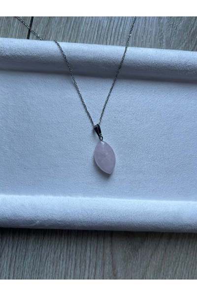 Pel Design Pink Quartz Stone Steel Necklace Handmade