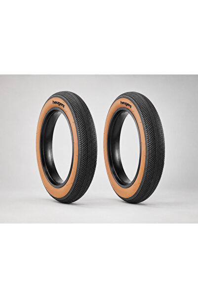 heugers 20x4.0 3mm Zırhlı Fat Bike E-Bike Dış Lastik Seti (Ön ve Arka) Asfalt Desen - Kahverengi Yan