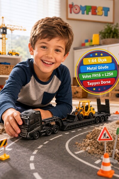 TOYFEST Volvo FH16 Tır L25H Kepçe Taşıyıcı Dorseli Metal Model Araç 1:64 22 cm